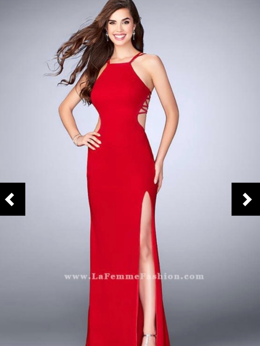 La Femme 24443 Red High-Slit Evening / Prom Gown